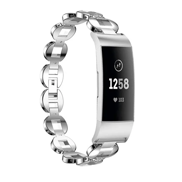 Ремешки для часов для Fitbit Charge 3 умные часы из нержавеющей стали металлический ремешок на руку женские ювелирные изделия браслет для зарядки 3 ремни - Цвет: Silver white