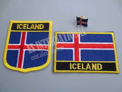 

National Flag Embroidery Patches and Metal Flag Lapel Pin ICELAND