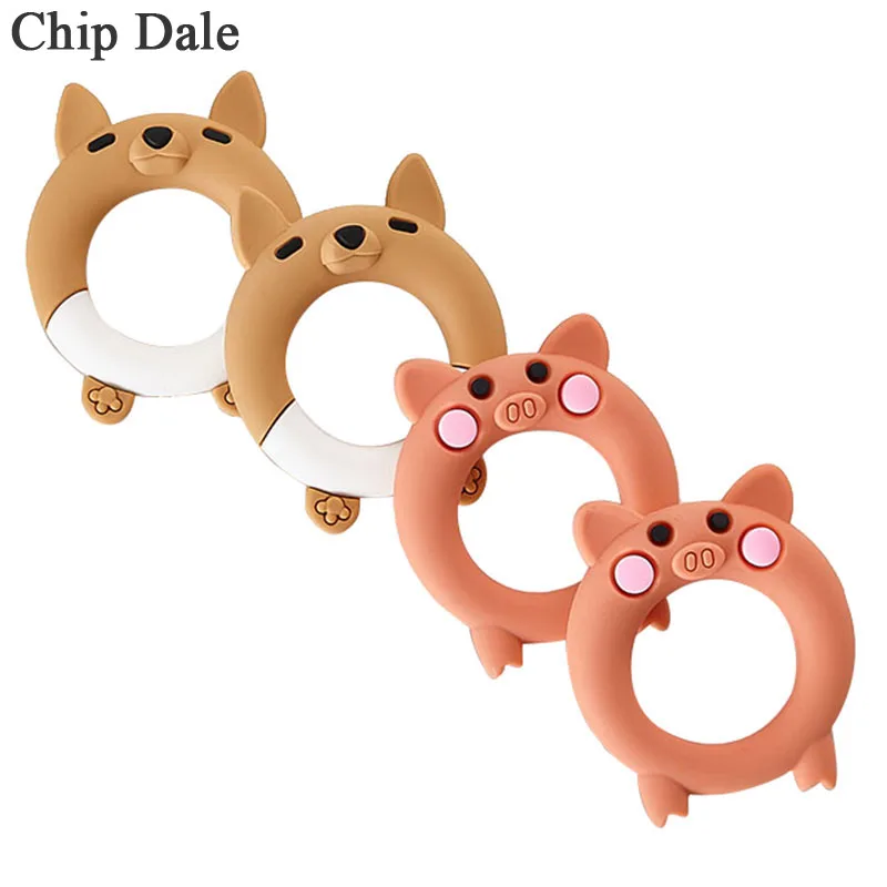 

Chip Dale 5Pcs Cute Fox Pig Shaped Baby Teether Cartoon Teething Silicone Ring DIY Necklace Pendant Food Grade BPA Free