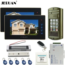 JERUAN 7“ Video Door Phone Intercom System kit 2 MonitoR +Metal Waterproof Access Password HD Mini Camera + 180KG Magentic lock