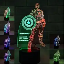 Капитан Америка фигурка Стива Роджерса светодиодный 3d-ночник лампа двойной Цвет Изменение USB светодиодный светильник ночник