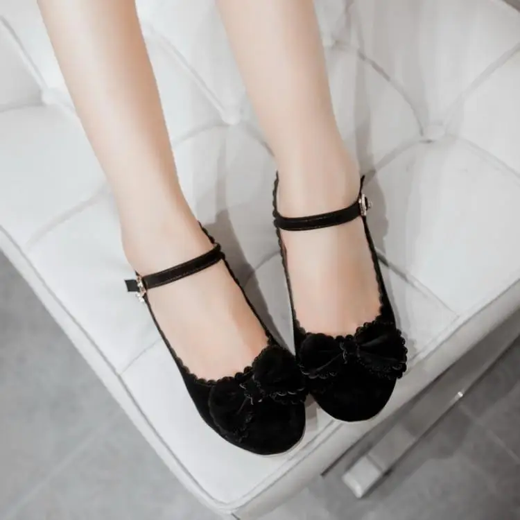 Новые милые туфли Лолиты в японском стиле, с бантом, на толстой подошве, черного, бежевого, красного цвета, женская обувь для студентов, обувь на среднем каблуке 5 см, размера плюс 31-48