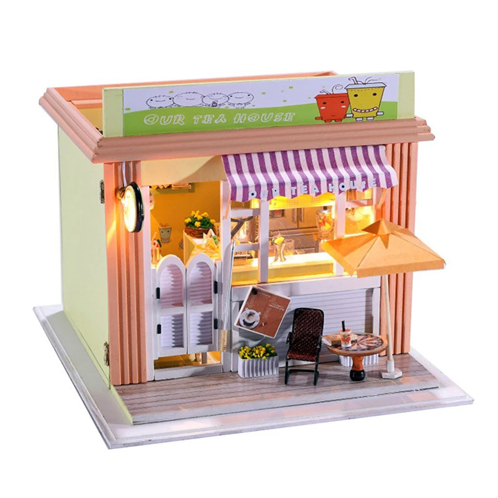Деревянный мини-дом Миниатюрный Набор DIY Дом комната с крышкой мебели игрушка детский подарок ручной работы DIY милый Чайный домик