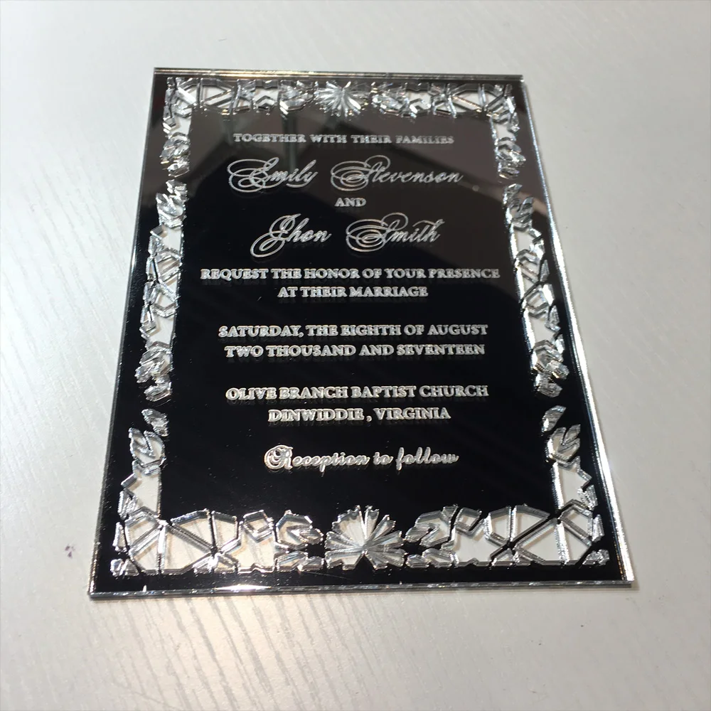  Personalised 5X7inch Silver Mirror Acrylic Wedding Invitation Card 100 Sets Per Lot - 32828226848