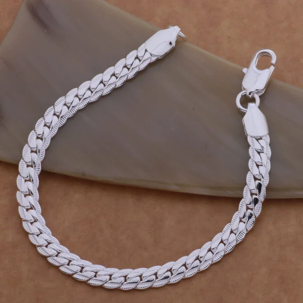 С серебряным покрытием Мода Змея 6 мм Ширина браслет/браслет модные ювелирные изделия для мужчин и женщин браслеты