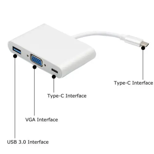 100 шт. USB 3.0 Type C на гнездо VGA + 3 1 HUB PD Multiport Цифровой AV адаптер для Apple Macbook Huawei matebook