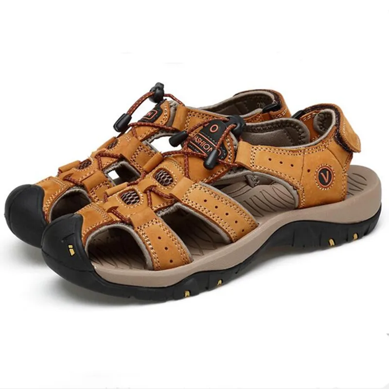

Men's Hiking Sandals Closed Toe Nubuck Leather Fisherman Athletic Sport Sandals for Trekking Outdoor Beach Sandals