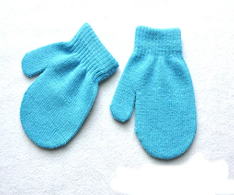 Зимние перчатки детские удобные теплые варежки детские вязаные однотонные детские перчатки варежки детские унисекс перчатка для младенца - Цвет: Небесно-голубой