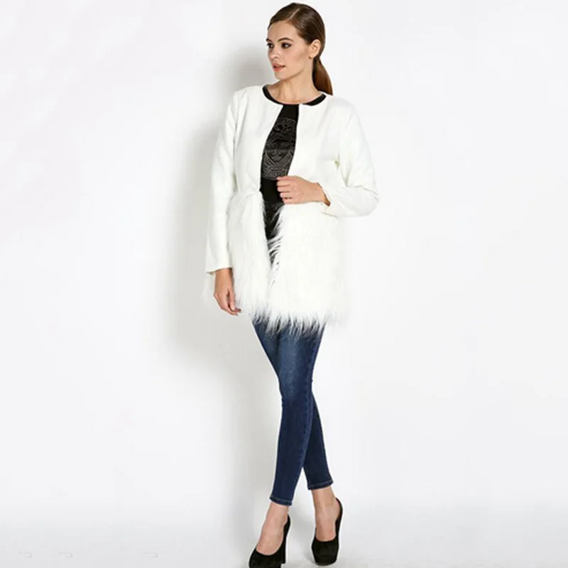 Fanala/пальто с мехом, теплое манто, Женское пальто с искусственным мехом, однотонное пальто-Тедди, с круглым вырезом, в стиле пэчворк, Manteau Fourrure Femme Abrigo Mujer