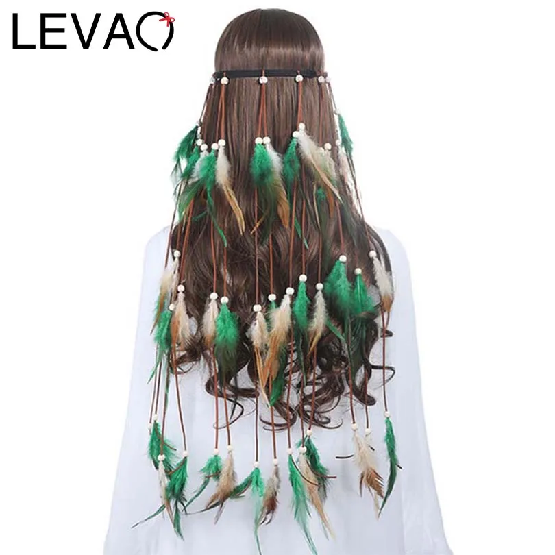 

LEVAO 2019 Girls Black Feather Hairbands for Women Festival Bohemian Style Headbands Hair accessories Hair Rope Headwear Hippie