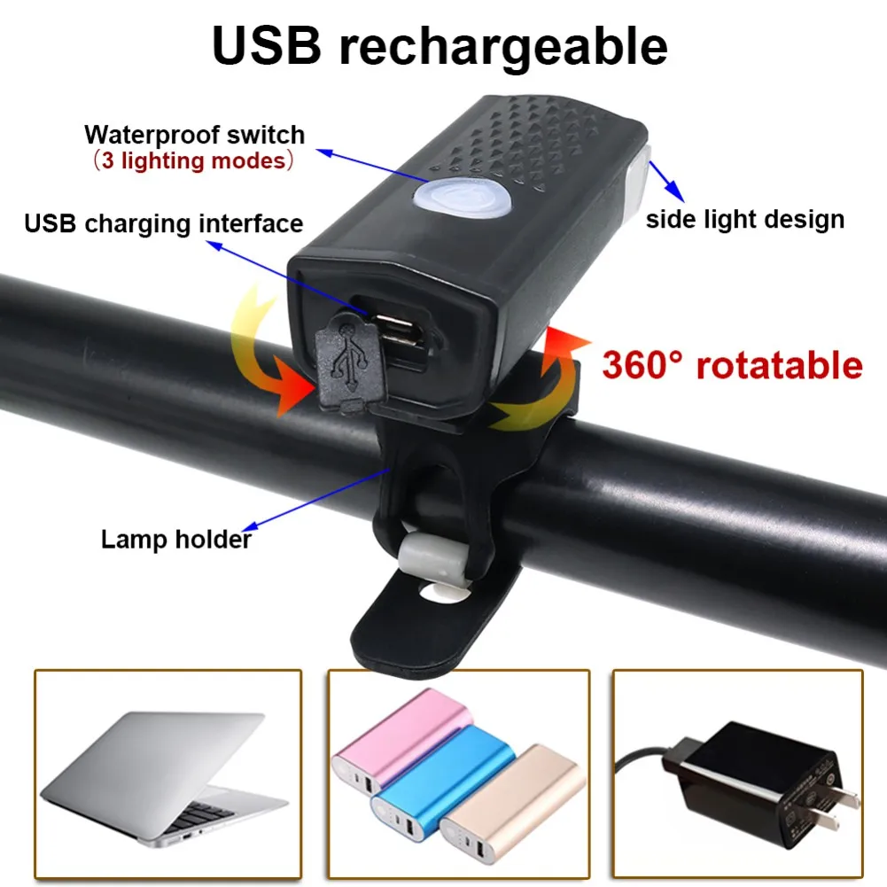 Лидер продаж велосипед огни USB Перезаряжаемый велосипед портативное зарядное устройство в виде фонарика супер яркий водонепроницаемый