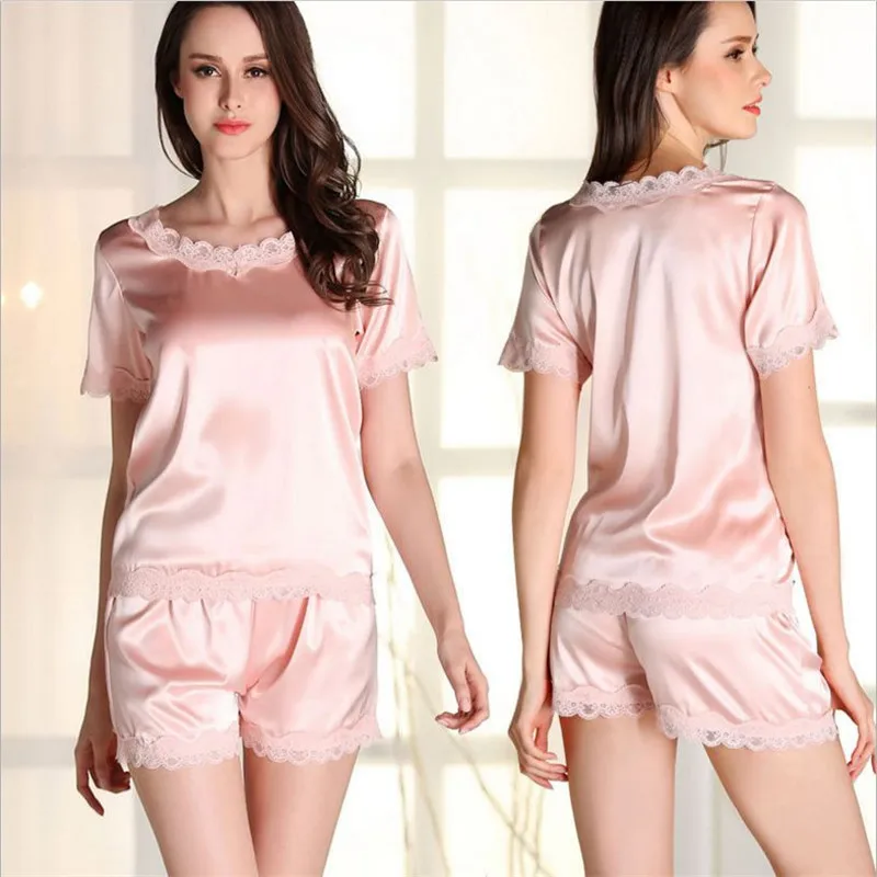 Factory outlets sexy women pajamas sets real silk Short sleeve