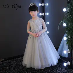 Это yiiya Новый Bling для девочек в цветочек элегантные платья с круглым вырезом бальное платье с короткими рукавами платье для девочек TS247