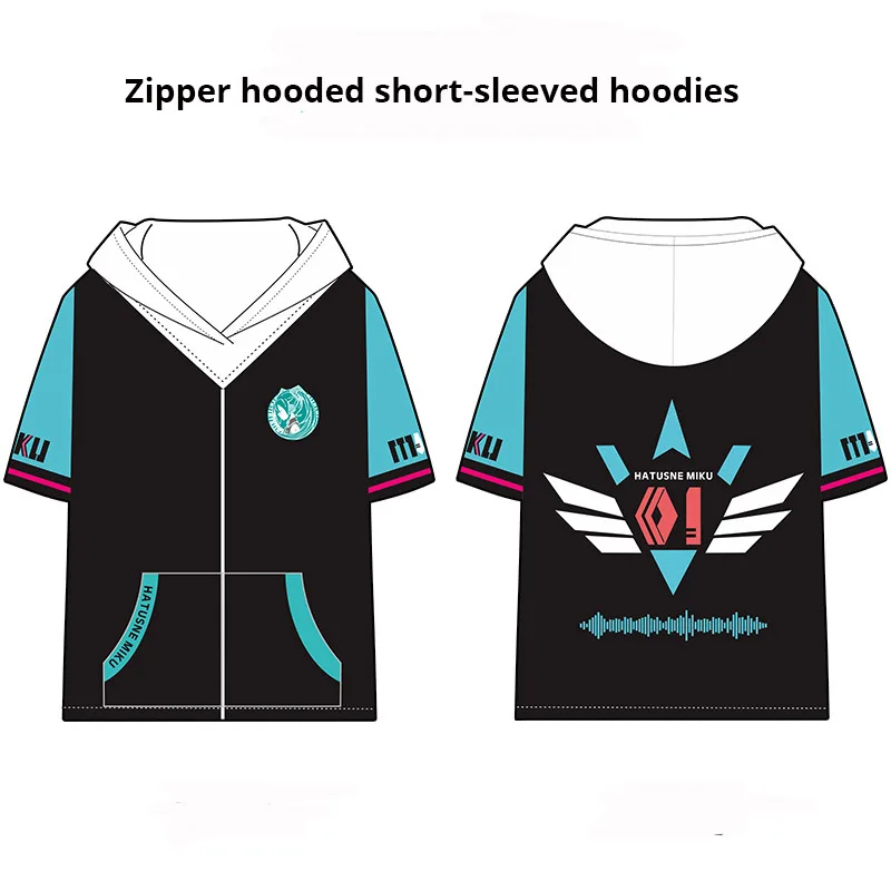 Skup Anime Vocaloid hatsune Miku Zipper z kapturem krótki rękaw bluzy kostiumy Cosplay Casual Narmcore sweter z kapturem Miku spodnie