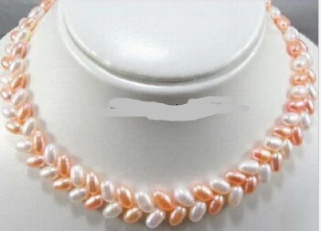 

HOT 0015241 2 Rows Multicolor White Pink Pearl 18KWGP Clasp 17" Necklace