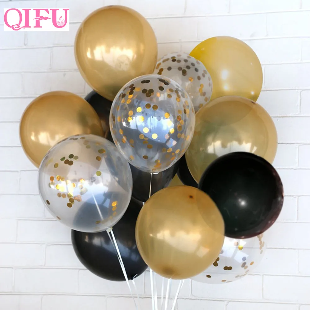 QIFU 12 дюймов латексные конфетти воздушные шары с золотым блеском прозрачные воздушные шары для свадьбы, дня рождения, вечеринки, украшения, подарки для детей