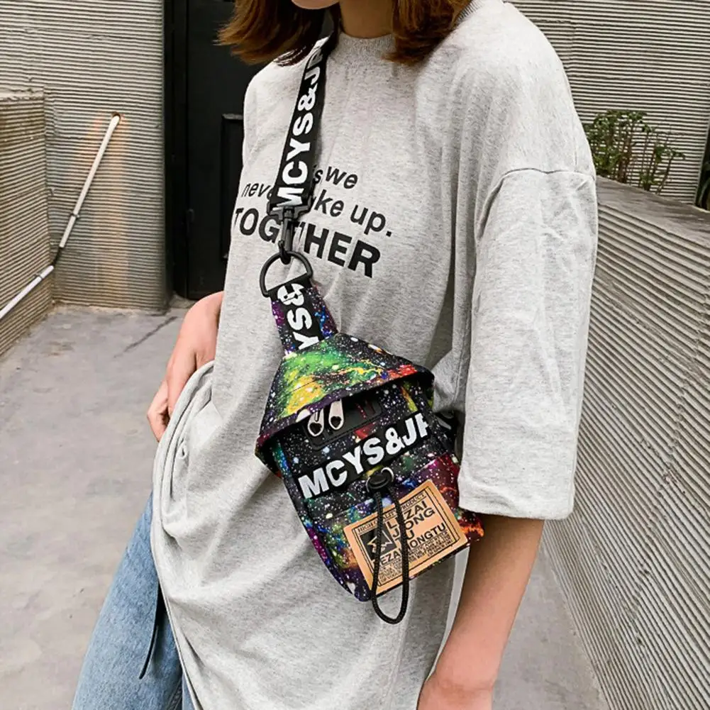 

Hip Hop Women's Starry Sky Letter Print Small Chest Pack Belt Strap Crossbody Bag