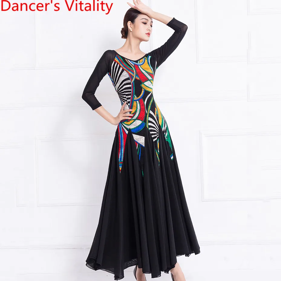 

Spring New Dance Wear Modern Dance Practice Dress Imitated Silk Fabric Clothes Waltz Ballroom Dancing Performance Outfits