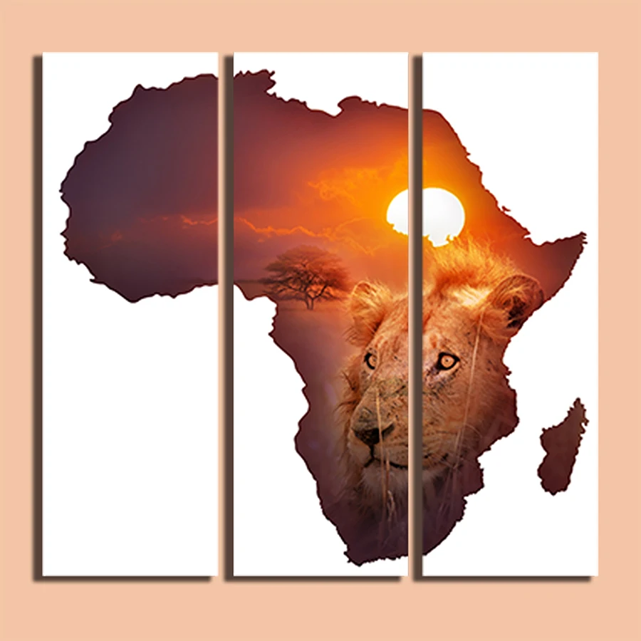 Unframed 3 Panel The African lion Wall Art Picture Modern Painting