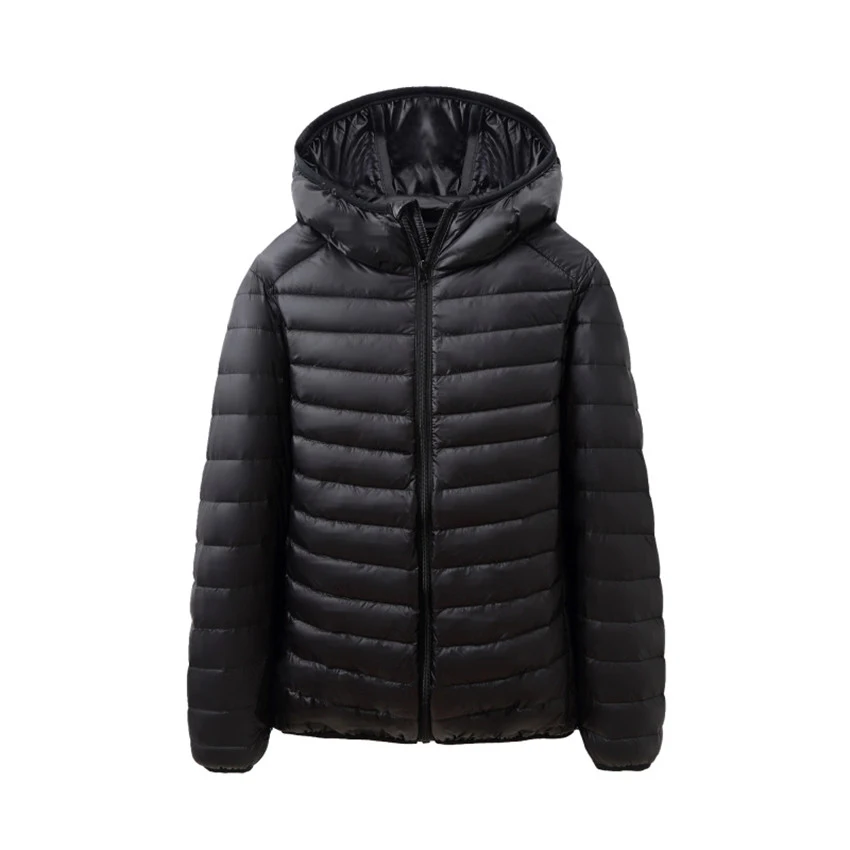 Осенне-зимние мужские пуховые пальто, новая куртка с капюшоном на белом утином пуху, мужские парки, ультра легкая одежда, тонкое короткое пальто размера плюс AB640 - Цвет: Черный