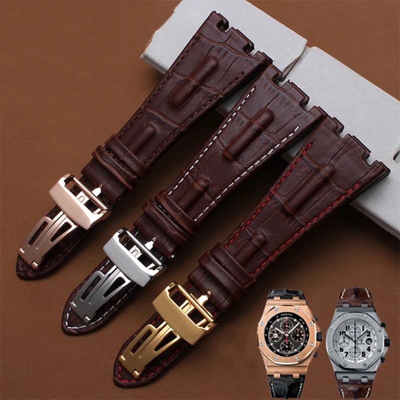 Quality genuine leather watchband 28mm brown bracelet replacement