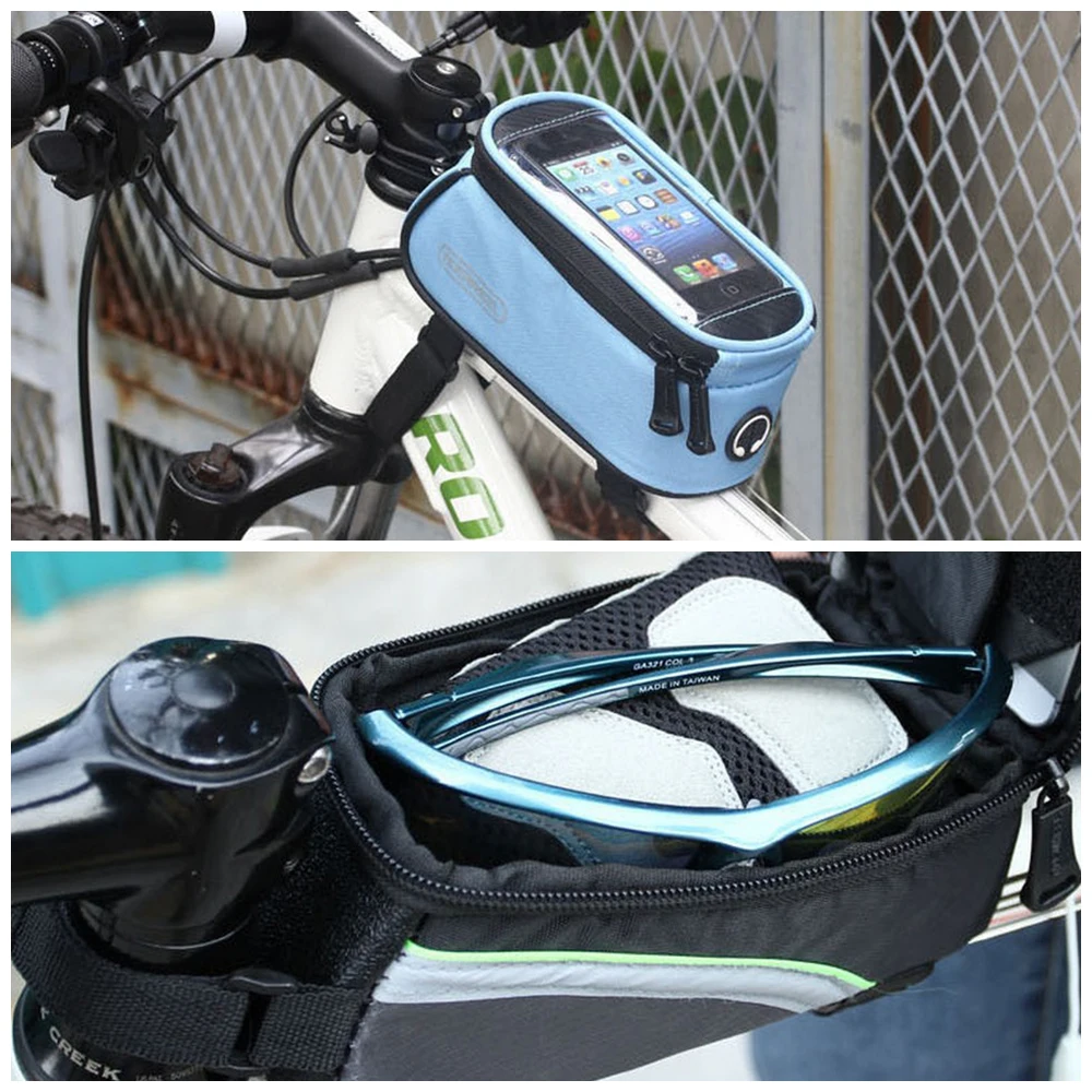 Cheap Waterproof frame front head tube bicycle bag front beam riding mobile phone bag 4.8 / 5.5 inch touch screen bike accessories 3