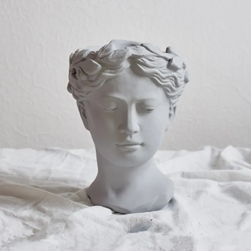 Скандинавская Греческая богиня фигура Венеры головные портреты цемент ваза личность дома гостиная украшения цветочного горшка ремесло X1816 - Цвет: Светло-серый