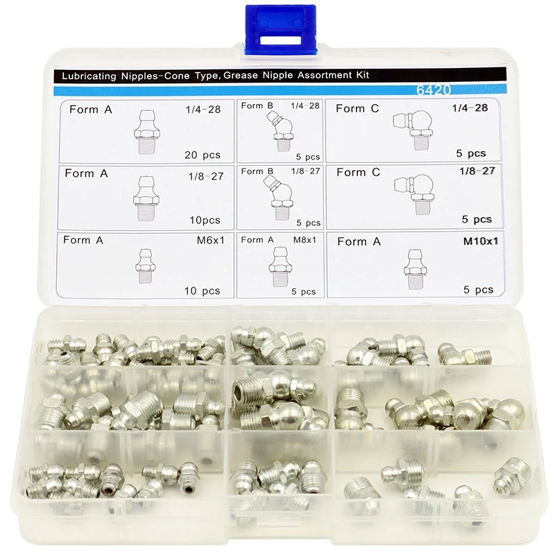 Lubricating nipples cone type,Grease Nipples Assortment,70 Pieces
