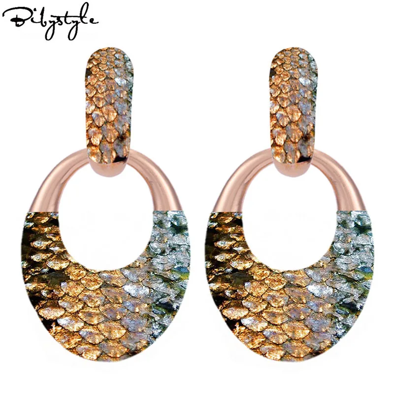 

BibyStyle Printing Oorbellen Zinc Alloy Oval Drop Earrings For Women Wedding Bohemian Statement Earrings Fashion Jewelry Gift