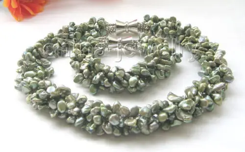 

18" & 8"5row 8mm green baroque keshi reborn freshwater pearl necklace & bracelet^^^@^Noble style Natural Fine jewe SHIPPING 5.25