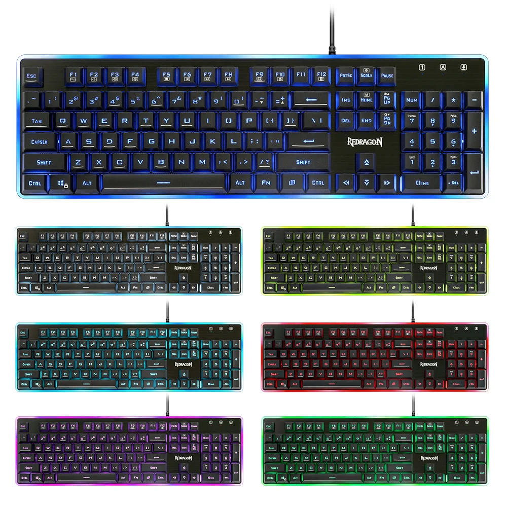 Pаспродажа Redragon S107 USB игровая мембрана RGB клавиатура Коврик для мыши комбо 104 клавиш 3200 точек дюйм 6 кнопок мышь набор проводной компьютер PC игра