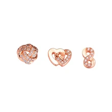 3 pièces/lot 925 bijoux en argent Sterling couleur Rose petits paquet de breloques Petites perles s'adapte flottant médaillon collier femmes accessoires