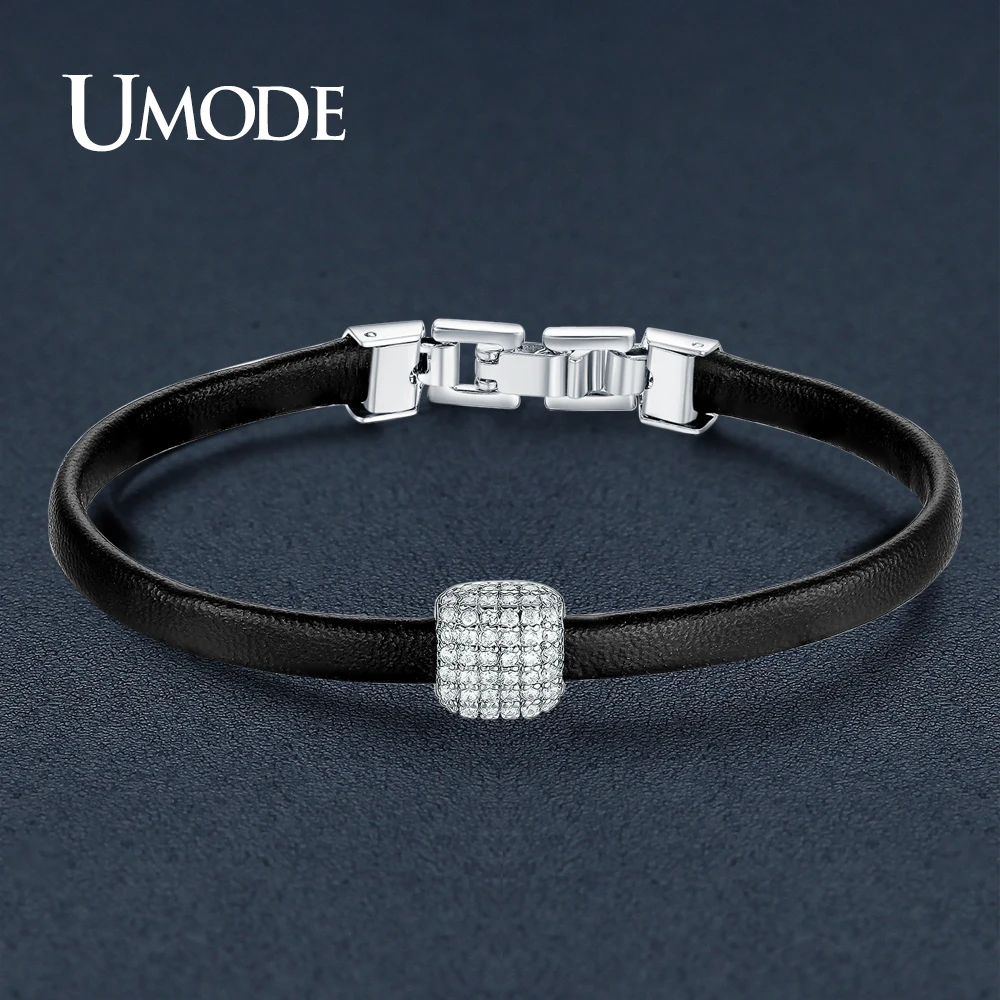 Женский кожаный браслет UMODE новый Шарм из белого золота с фианитами и бусинами
