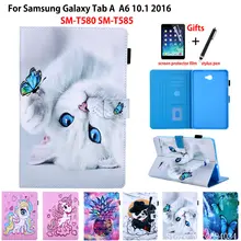SM-T580 чехол для Samsung Galaxy Tab A a6 10," T580 T585 T587 Smart Cover Funda модный флип-чехол с принтом кота+ подарок