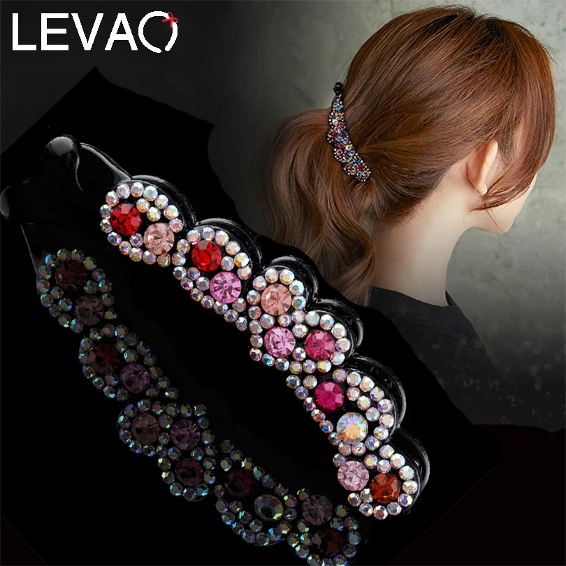 

LEVAO Crystal Colorful Barrettes Rhinestones Banana Hair Claw Clip for Women 10cm Long for Fine Hair Accessories