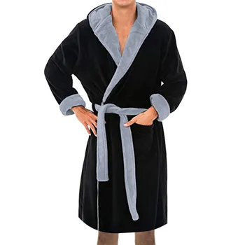 

Fashion 1Pcs Men'S Winter Polyester Lengthened Plush Shawl Bathrobe Home Clothes Long Sleeved Solid Color Robe Coat
