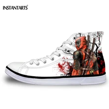 INSTANTSARTS Men’s Lace-up Vulcanized Shoes Cool Super Hero Deadpool Printed Casual High top Canvas Shoes Fashion Men Sneakers