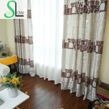 

Slow Soul Green Coffee leisure Letter Simple Modern Jacquard Fabric Curtains For Living Room Kitchen Bedroom Kids Beautiful