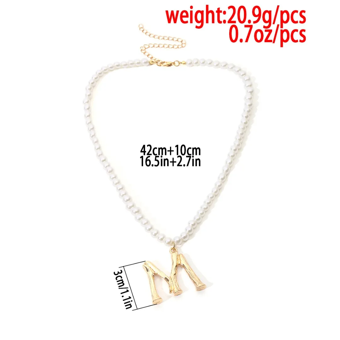 Simple Handmade Pearl Necklace with Letter M Pendant Korean Style Charms Alloy Gold Chain Luxury Wedding Jewelry For Women