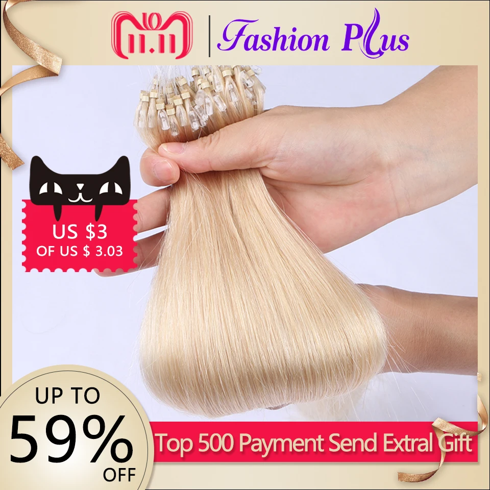 

FashionPlus Micro Loop Ring Hair Extensions 613 Blonde Micro Bead Hair Extensions Micro link Hair Extensions 1g/s 100g 18''-24''
