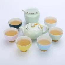 Заводские Прямые продажи 8 шт Радужный любовь чайный набор кунг-фу инкрустированные керамические золотистые чашка, чашка жаростойкий чайник с чашками