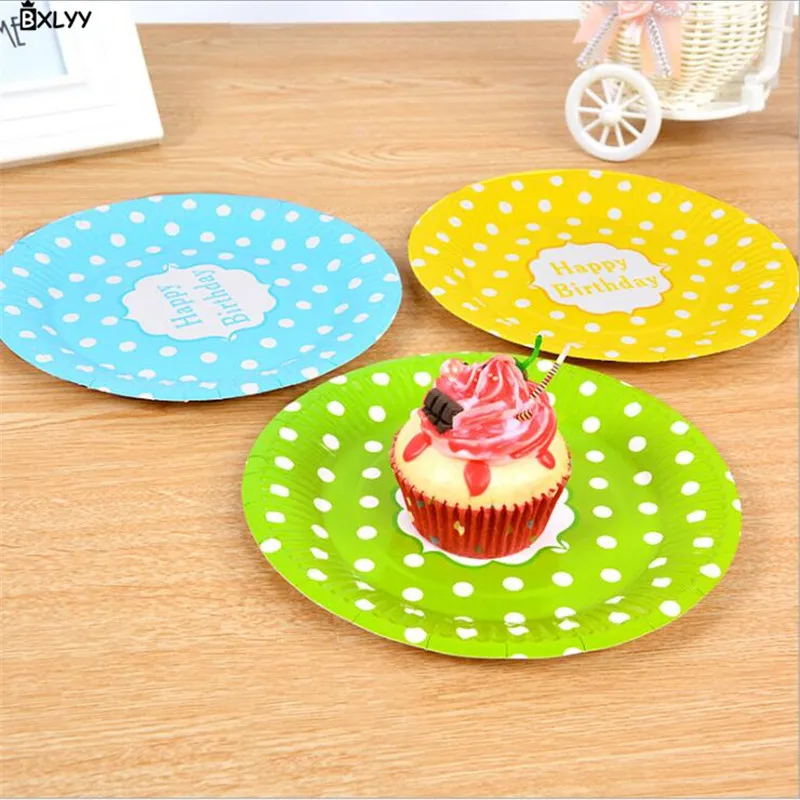 

BXLYY6pc Children's Birthday Party Decoration Disposable 7-inch Dot Paper Tray Party Supplies Color Snack Cake Plate Flamingo.7z