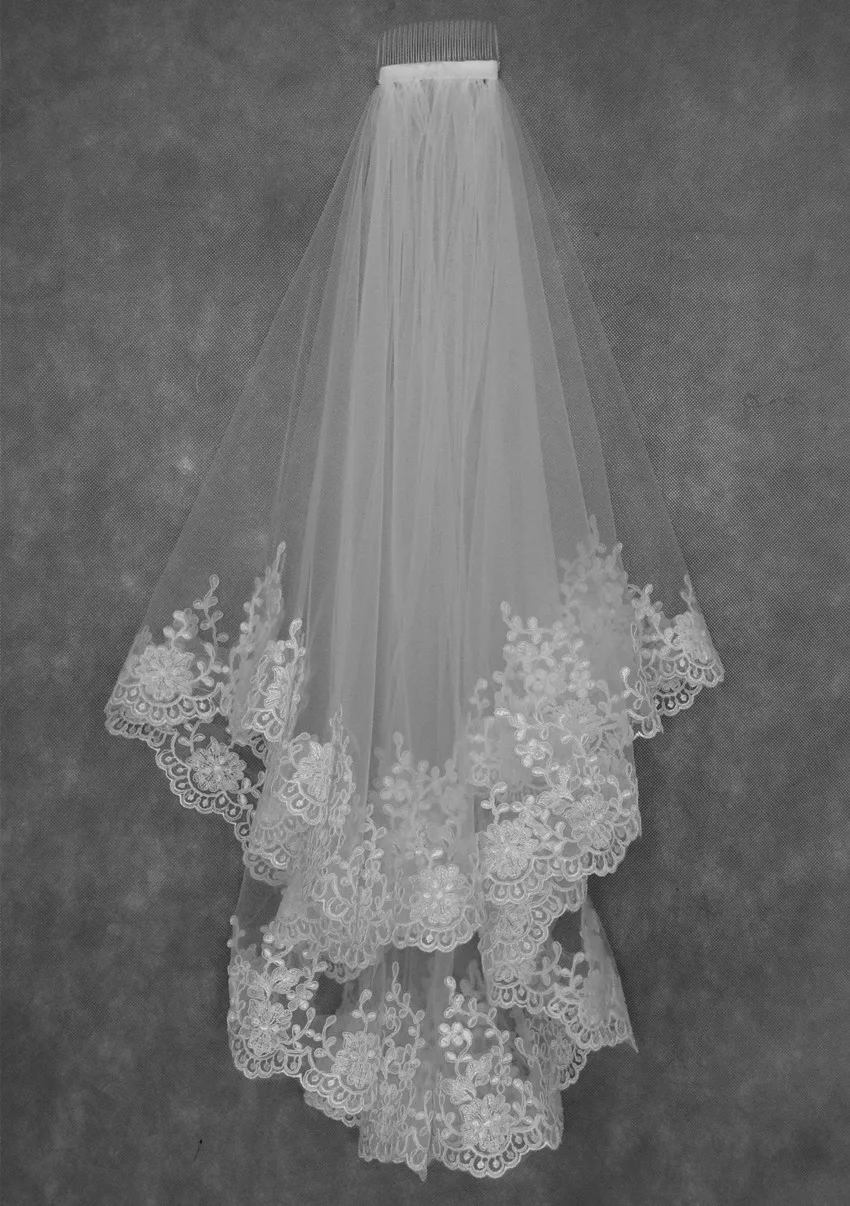 

Lace 2 Layer Bridal Veil Elbow Length Wedding Veil with Comb in White ,Ivory