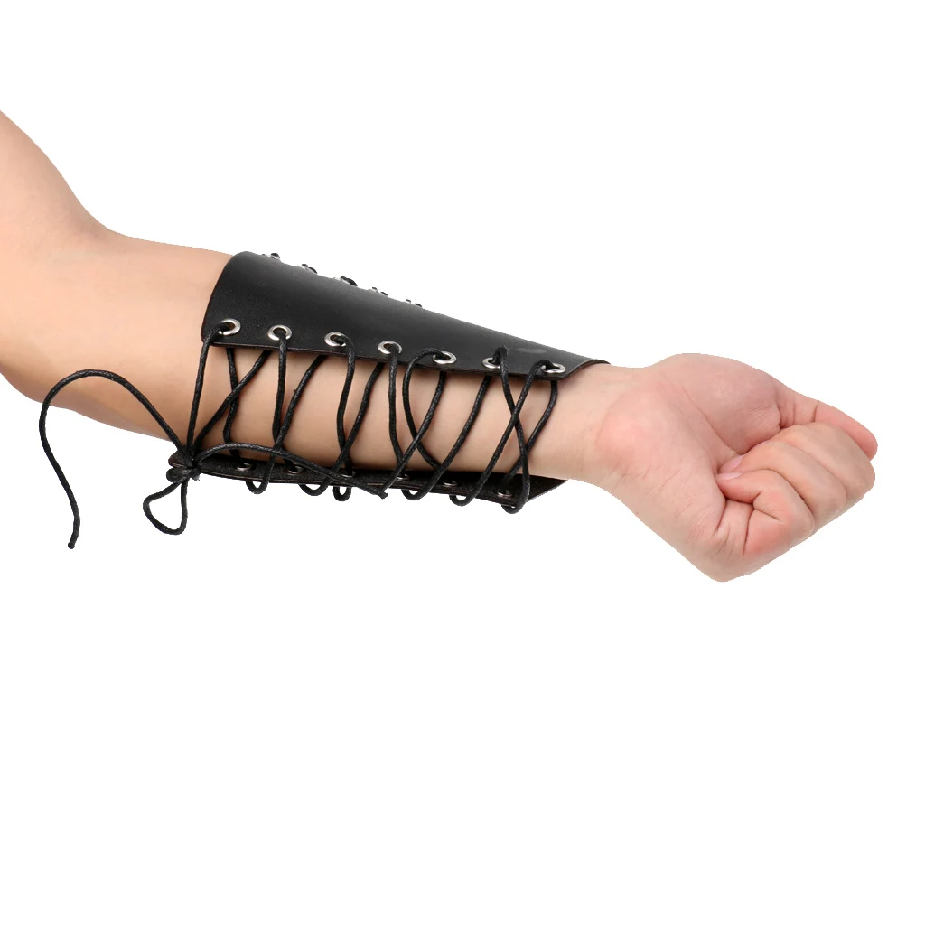  Archery Arm Guard Handmade Lace-up Cow Leather Arm Protector for Traditonal Bow Hunting Shooting Accessories Brown Black Unisex