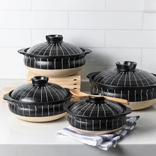 Японская Ретро черная керамическая глиняная кастрюля Бытовая термостойкая кастрюля суп горячий горшок пузатая тушеная керамическая сковорода