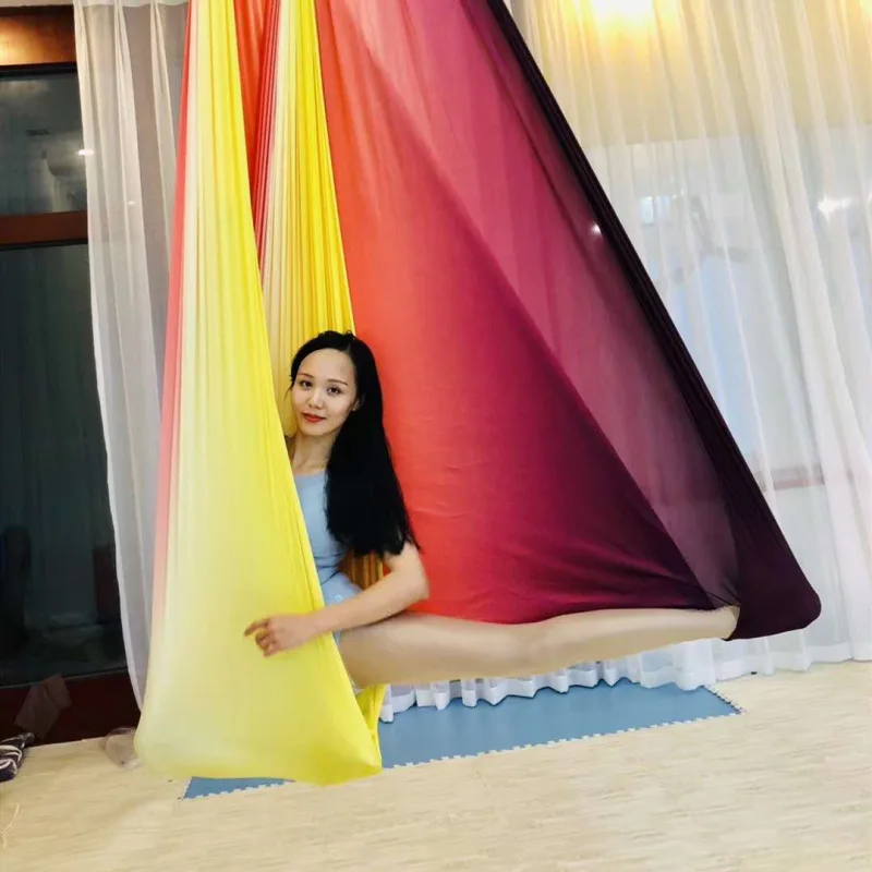 Multicolour 5 meters Aerial Anti-gravity Yoga Hammock Swing Flying Yoga Bed Bodybuilding Gym Fitness Equipment Inversion Trapeze