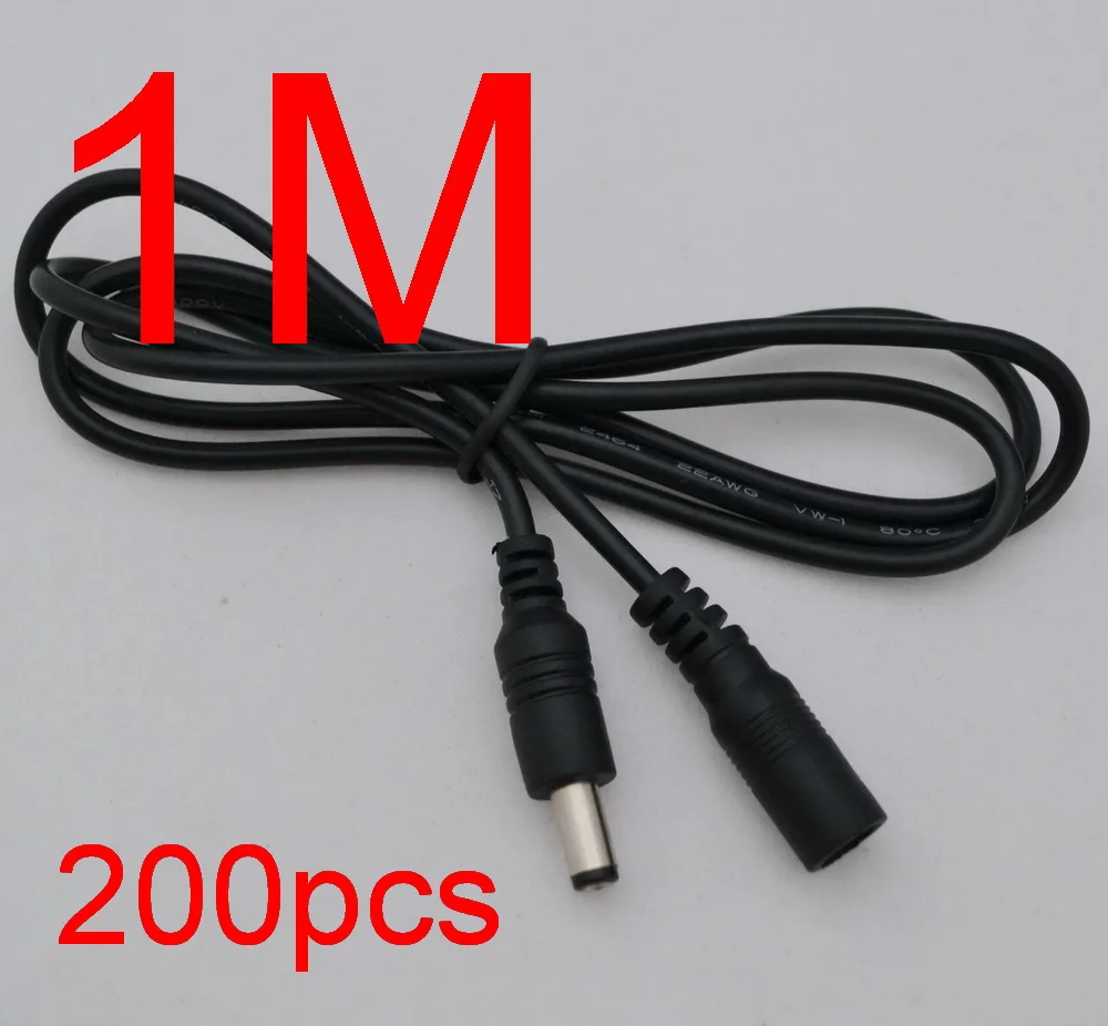 High quality 200PCS CCTV DC Power Extension Cable 1 Meter / 3FT 3 FT Jack Socket to 5.5mm x 2.1mm Male Plug + free Shipping |