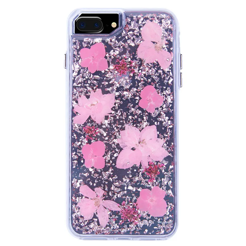 

Dried Flowers Transparent TPU Real Flower Protection Case For iPhone 6S 6 7 8 Plus Fashion Glitter Shockproof Mobile Phone Cases