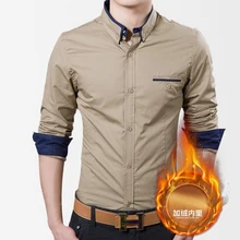 Осенние мужские рубашки с длинными рукавами, Молодежный досуг, плюш, тепло, рубашки большого размера, мужская одежда из чистого хлопка