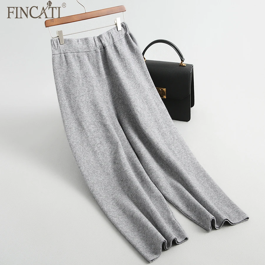 

Women Knitted Pants Fincati 2018 Winter New Arrival Ankle Length Comfortable Knitted Pants Elastic Waist Loose Style Femme Pants